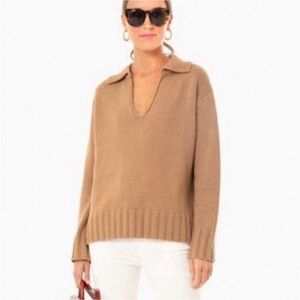 Light Brown Tuckernuck Georgiana V-Neck Wool Cashmere Collar Sweater XS